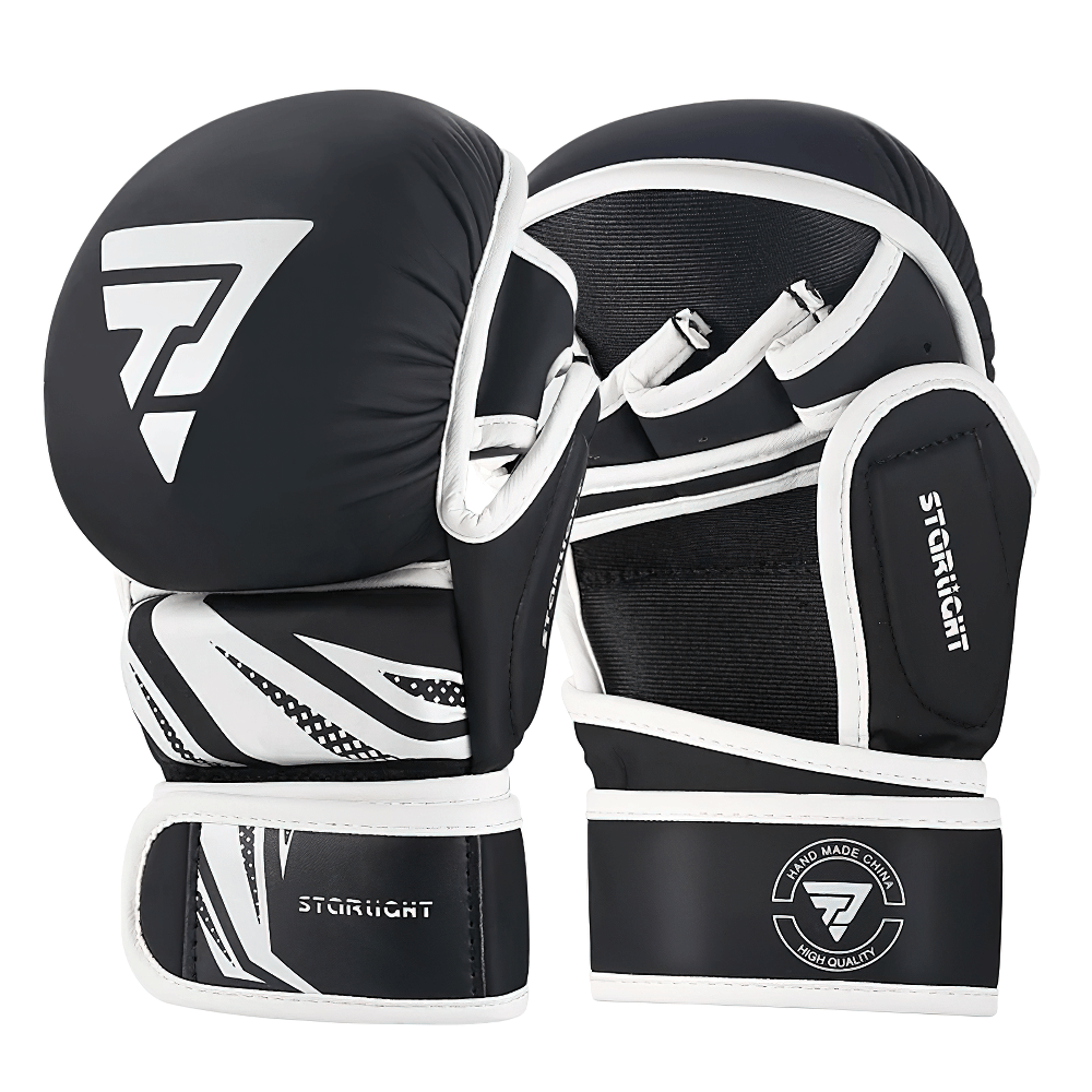 Pro MMA Training Gloves SF2691 with quad-dome padding, open-palm design, and reinforced wrist support for striking and grappling.
